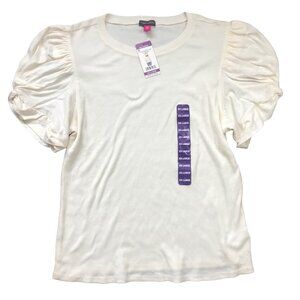 Vince Camuto Puff Sleeve Top Womens Plus Size XXL Ribbed‎ Blouse 100% Cotton NEW